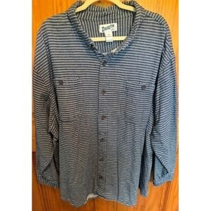 Duluth Trading Co Mens 4XL Relaxed Fit Blue White Striped Cotton Button‎ Down